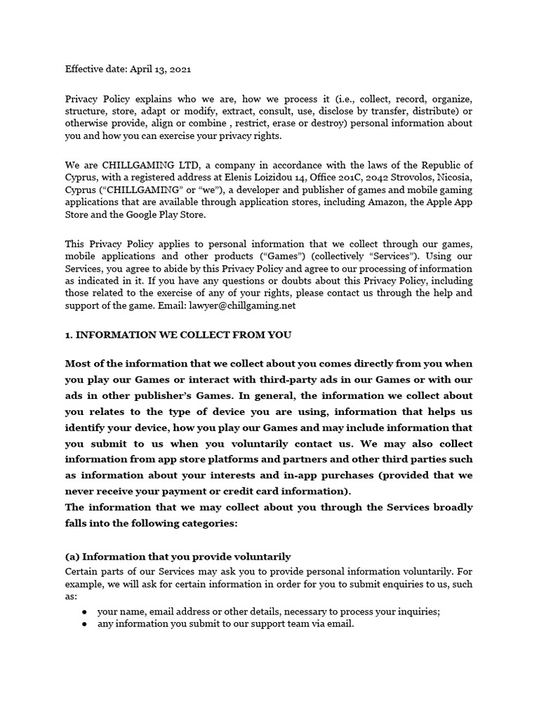 CHILLGAMING Privacy Policy Overview | PDF | Http Cookie | Privacy