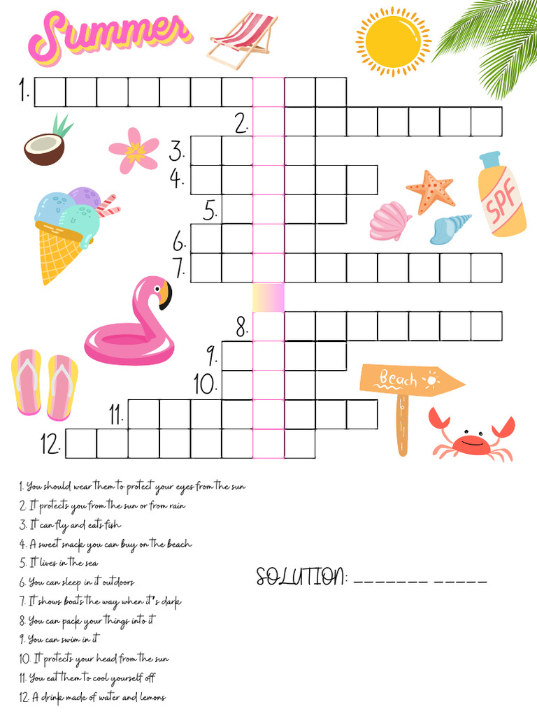 Summer Crossword For Kids PDF
