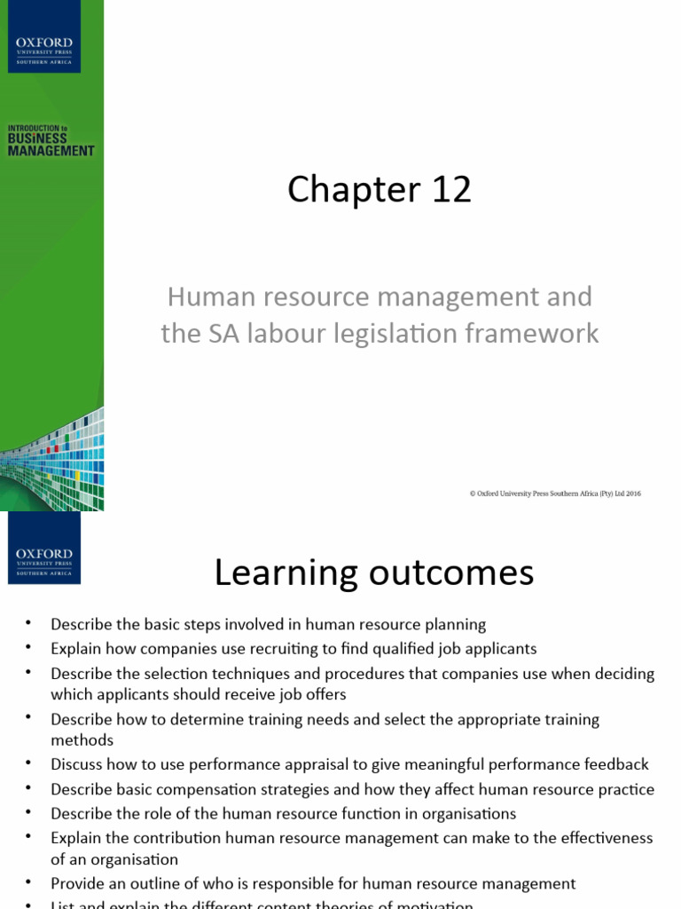 Chapter 12 - HR Management and The SA Labour Legislation Framework