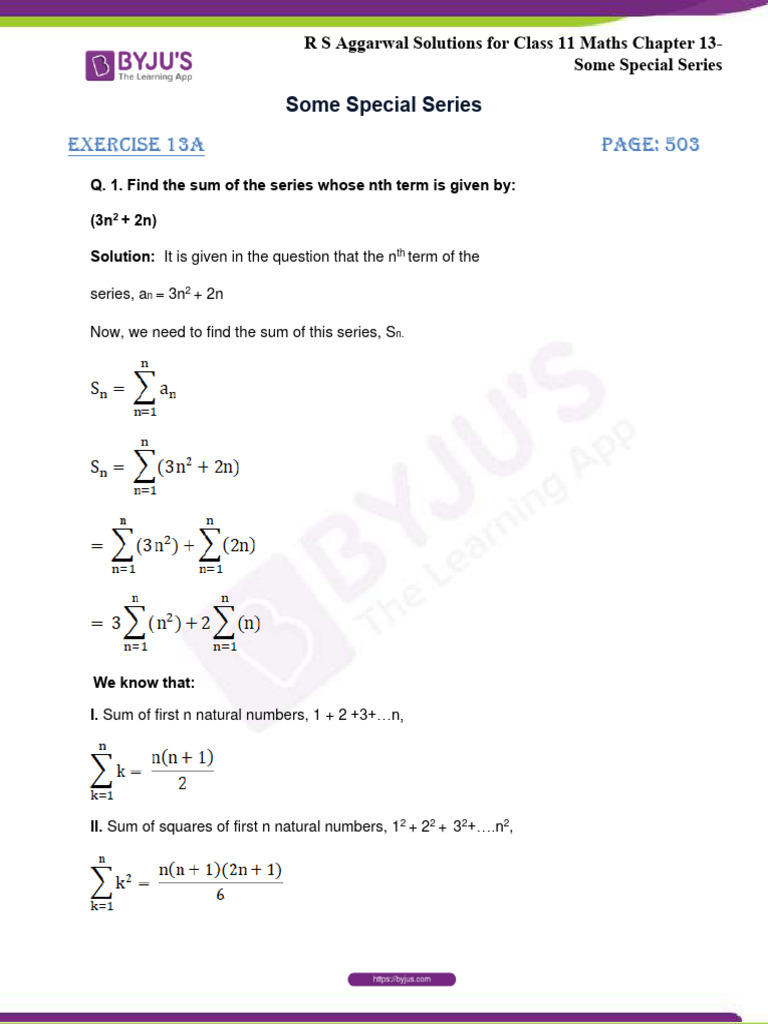 Special Series Sum Solutions Class 11 | PDF | Summation | Abstract Algebra