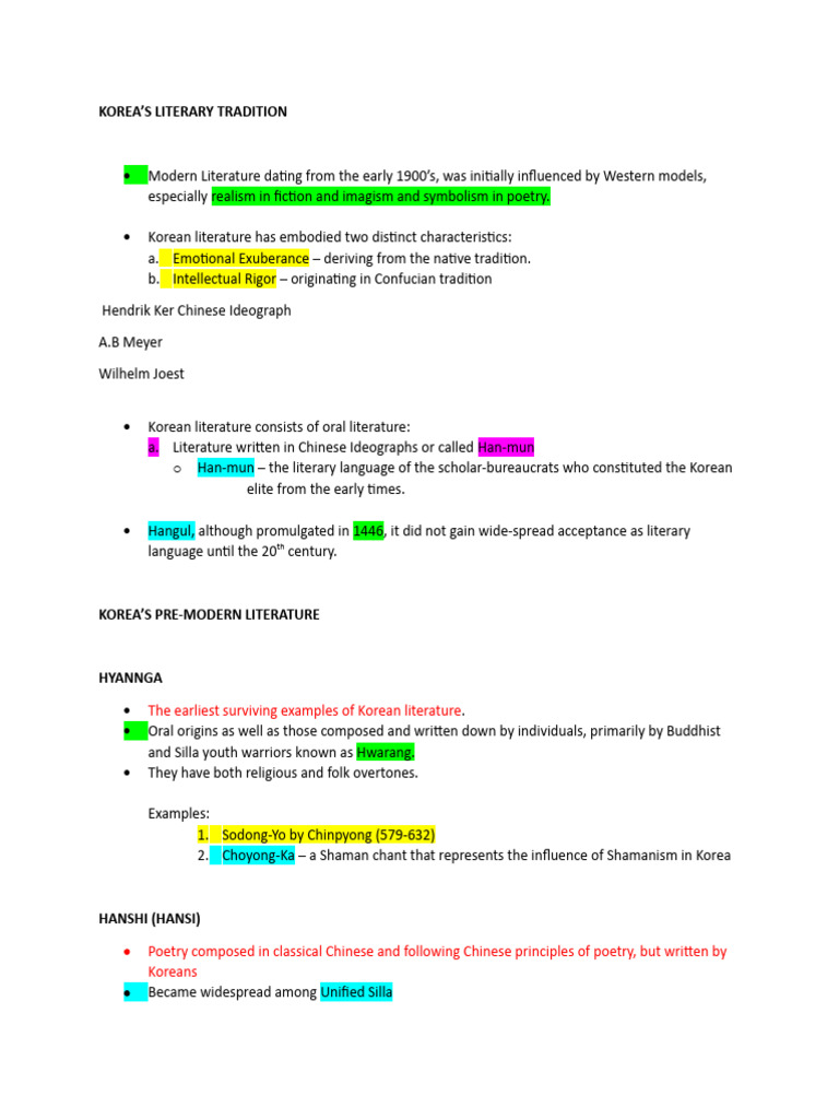 Literary Works Of Korea Ppt