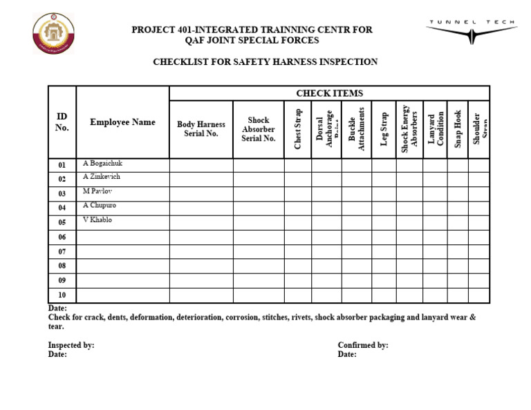 Full Body Harness INSP FORM PDF Consumer Goods Manufactured Goods