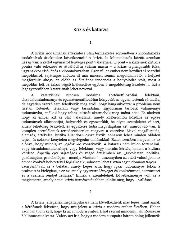 Hamvas Krízis És Katzarzis | PDF