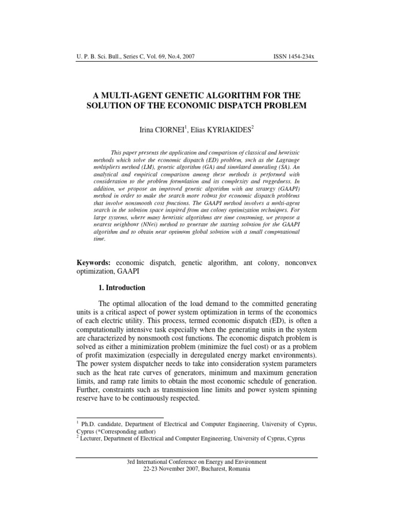 A Multi-Agent Genetic Algorithm For The Solution of The Economic ...