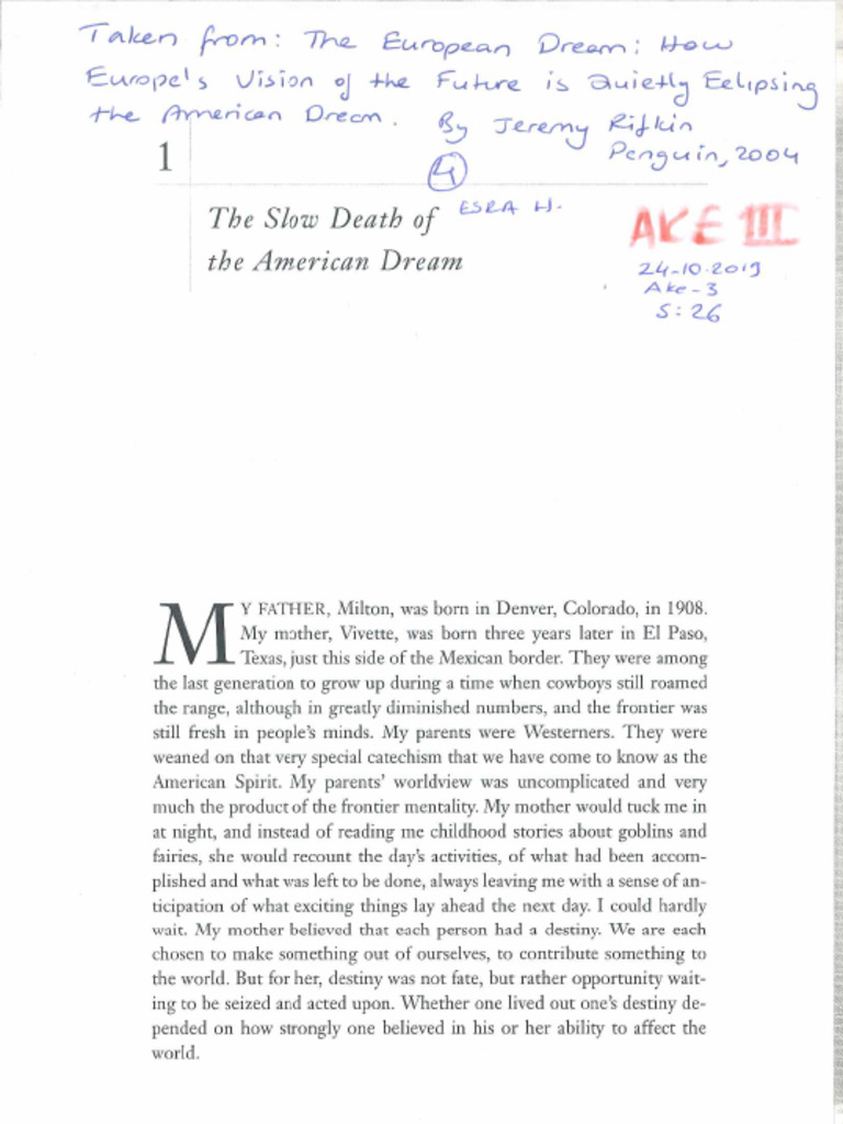 The+Slow+Death+of+the+American+Dream+ 1 | PDF