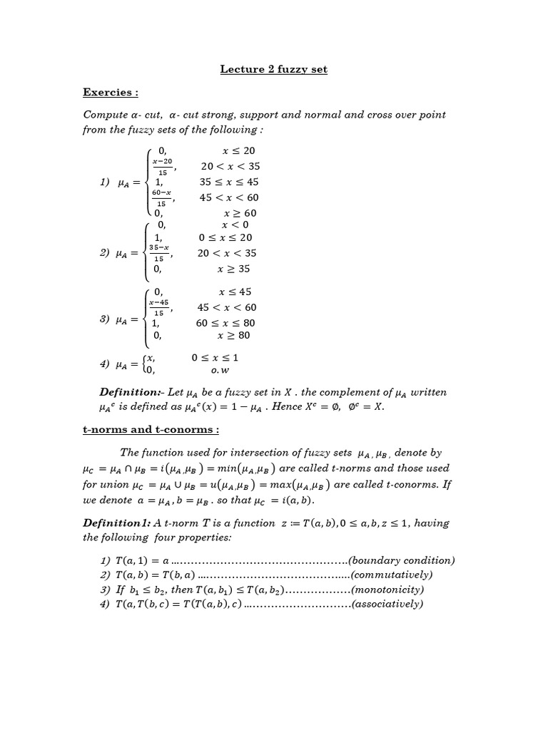 T-Norms and T-Conorms in Fuzzy Sets | PDF | Function (Mathematics ...