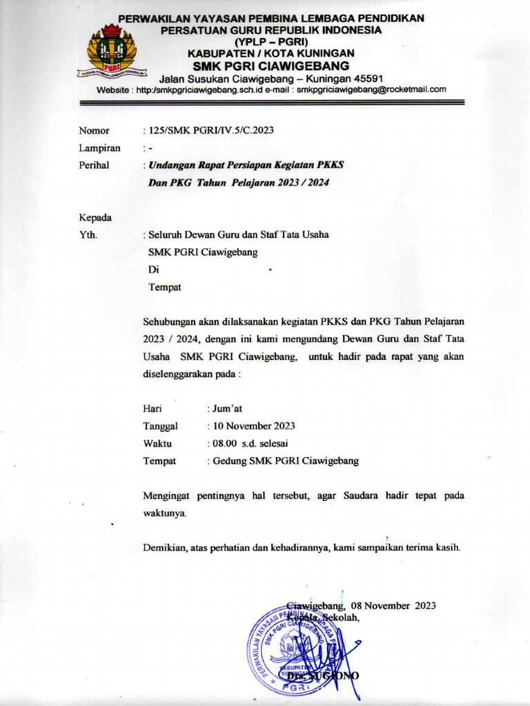 SURAT UNDANGAN RAPAT GURU | PDF