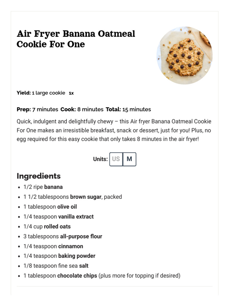 Air Fryer Banana Oatmeal Cookie For One Project Meal Plan PDF Oatmeal Teaspoon