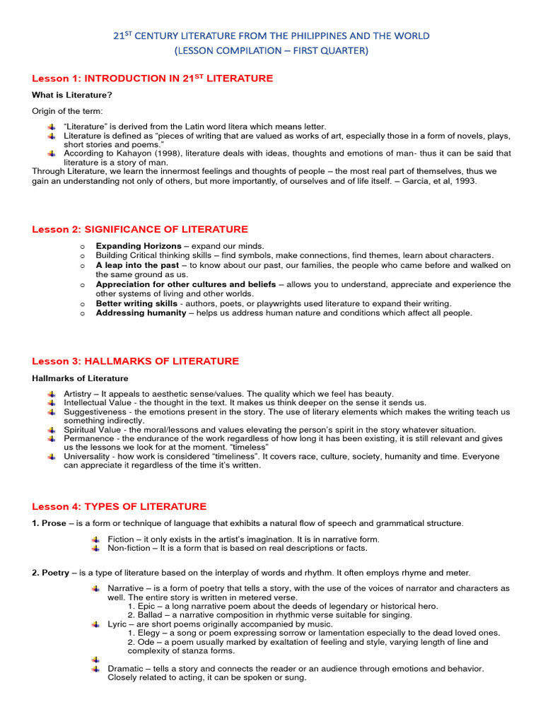 21st Century Literature: First Quarter Lessons | PDF | Metre (Poetry ...