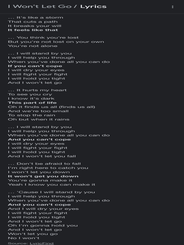 I Won't Let Go - Lyrics Summary | PDF