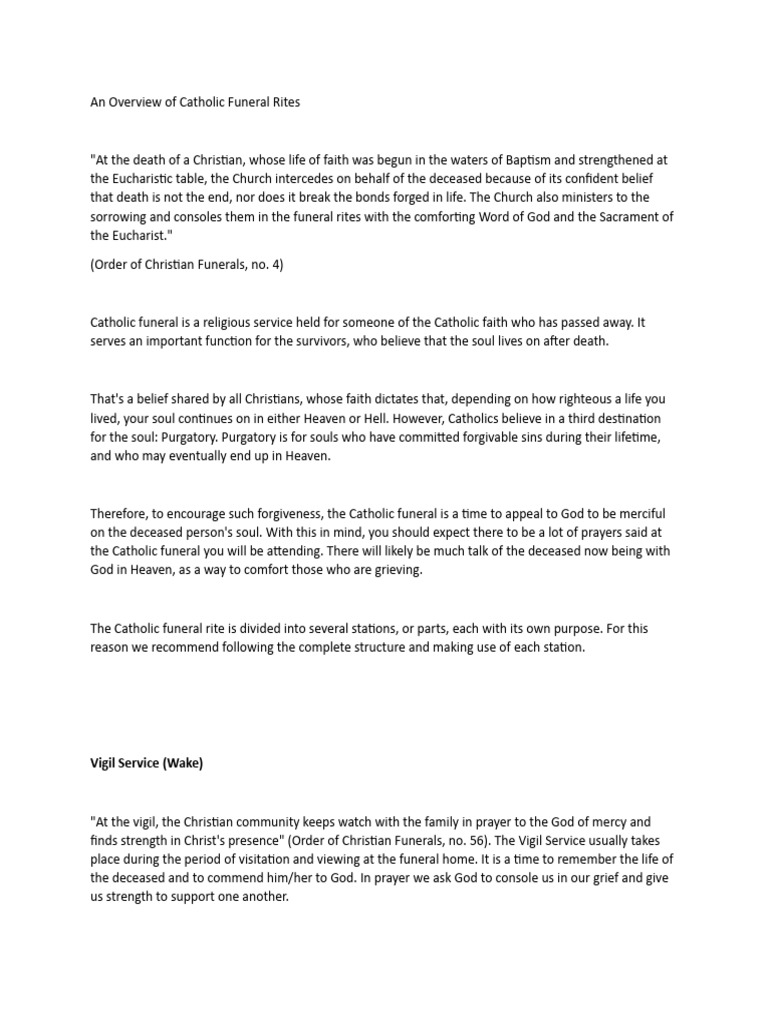 An Overview of Catholic Funeral Rites PDF Funeral Catholic Church