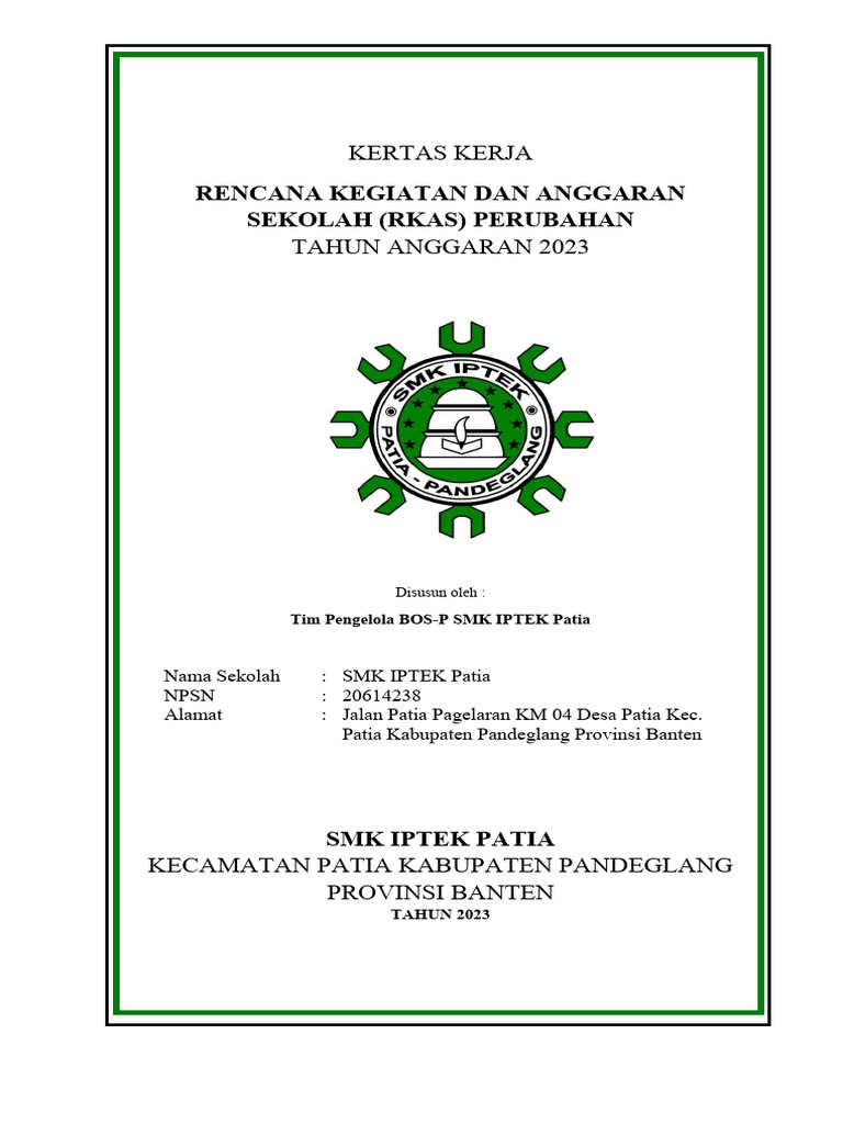 Cover RKAS SMK IPTEK Patia 2023 | PDF
