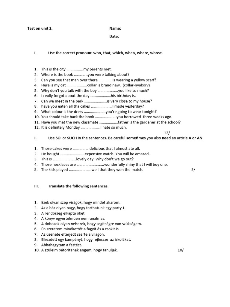 Unit 2 Test: Pronouns and Usage | PDF | Linguistics | Language Mechanics