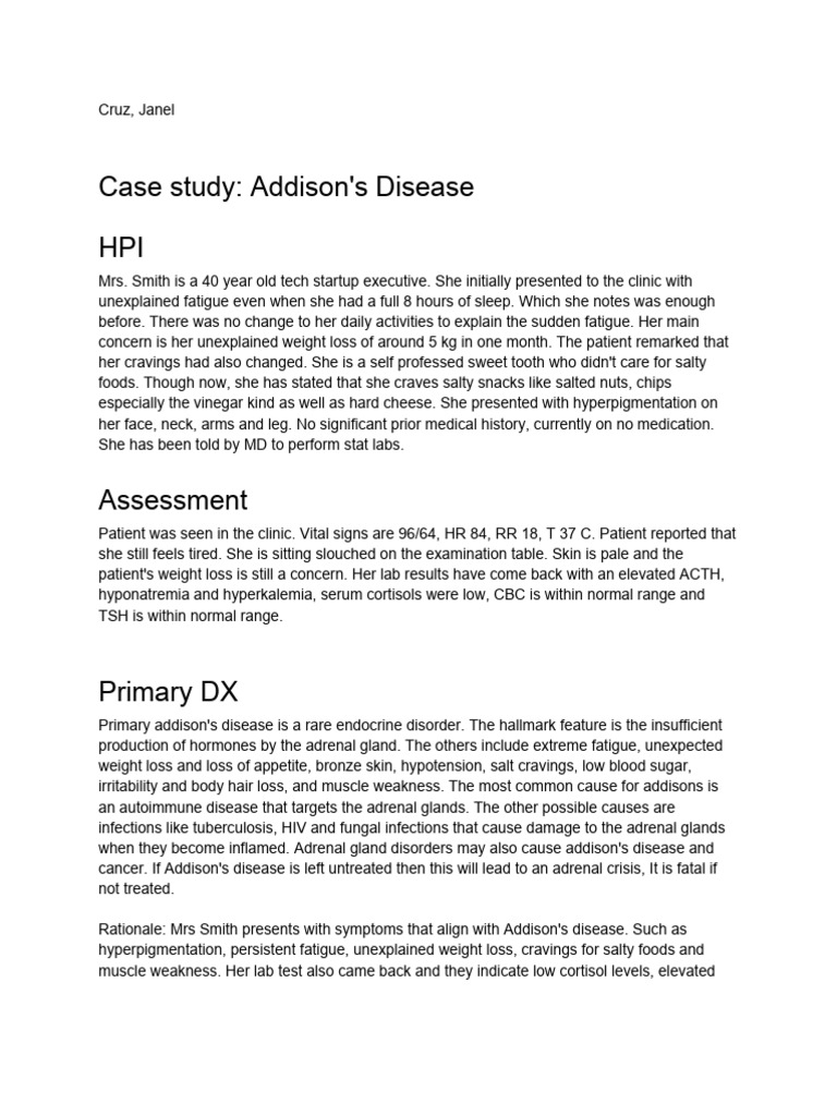 Addisons Disease PDF Cortisol Clinical Medicine