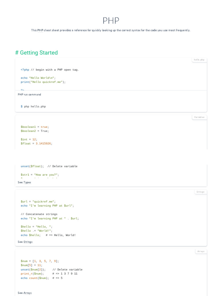 PHP Cheat Sheet & Quick Reference | PDF | Php | Mathematical Logic