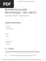 Đề thi kết thúc học phần Môn Kỹ năng Đọc - Viết 1 (220131)