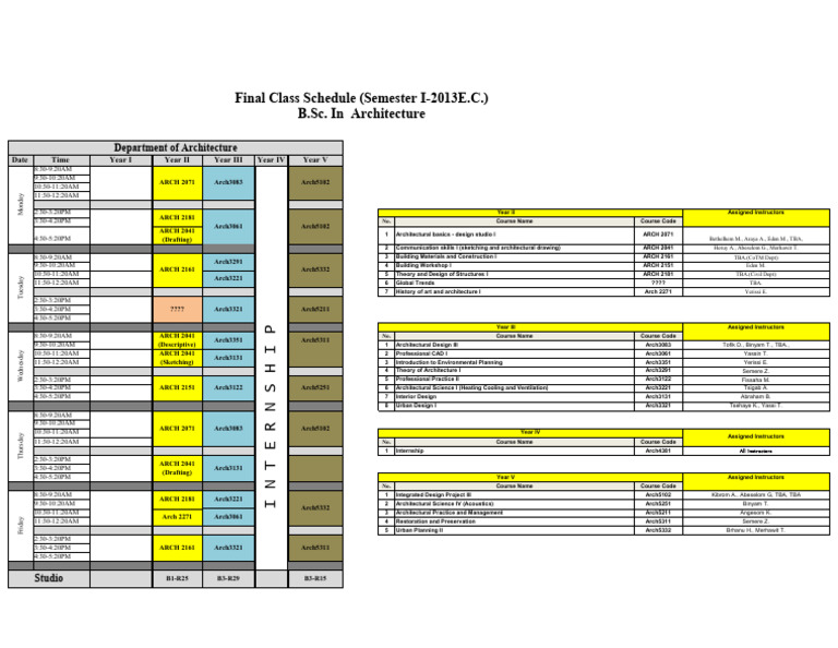 B.Sc. Architecture Class Schedule 2013E.C. | PDF | Design | Engineering