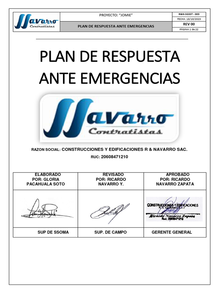 Plan de Respuesta a Emergencias JOMIE | PDF | Primeros auxilios | Incendios
