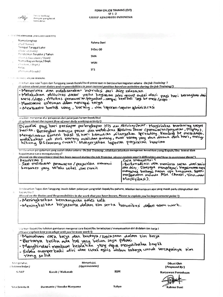 Form OJT_Rahma Danj | PDF
