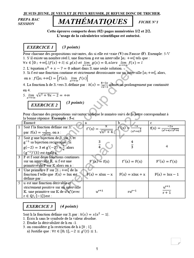 Prépa Bac Mathématiques 2023 | PDF | Limite (mathématiques) | Nombre ...