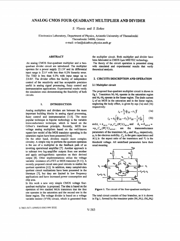 CMOS Four-Quadrant Multiplier Design | PDF | Mosfet | Transistor