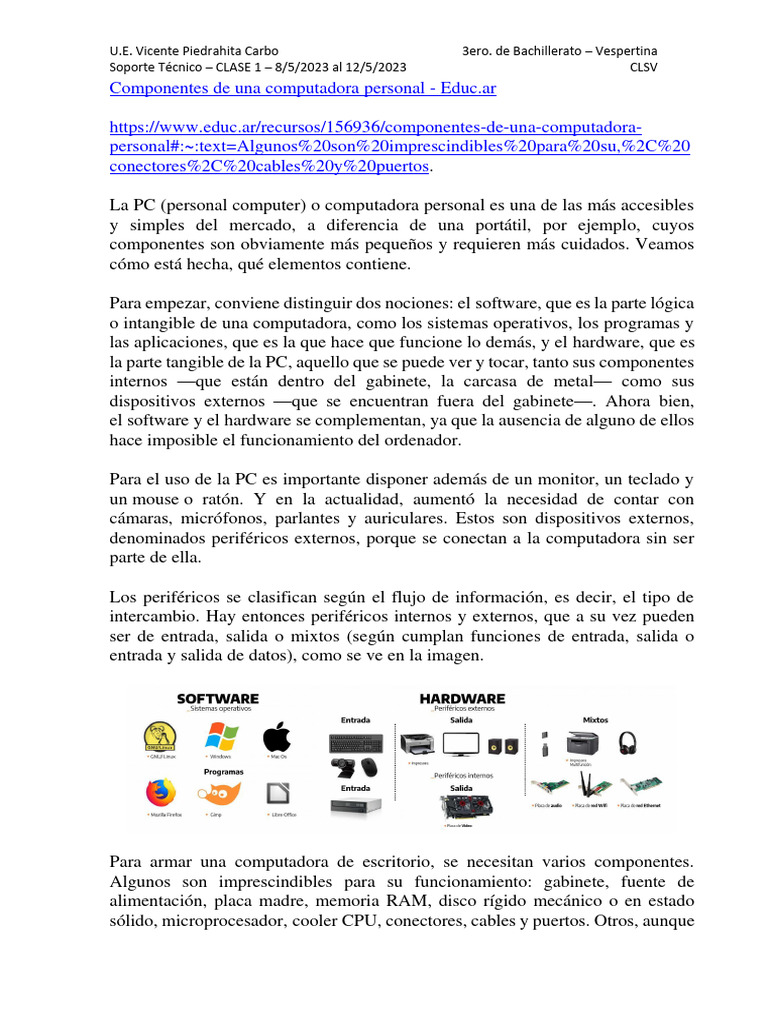 Componentes de una Computadora Personal | PDF | Hardware de la ...