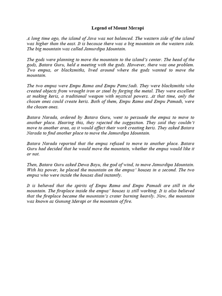 Legend of Gunung Merapi's Origin | PDF