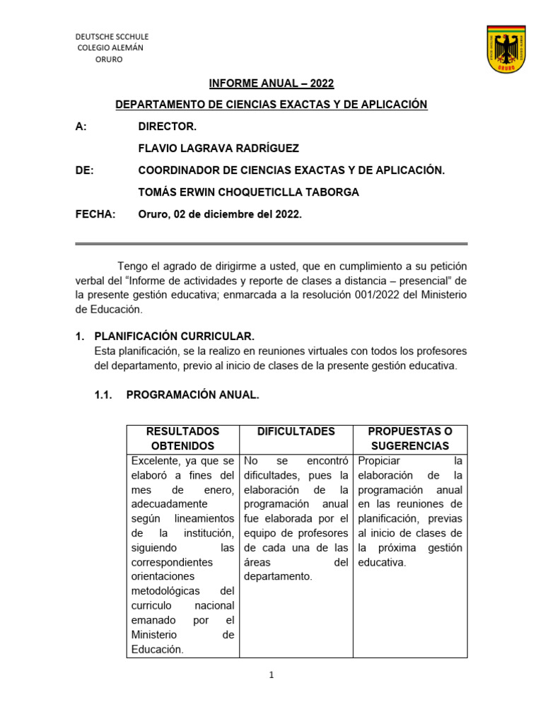 Informe Departamento de Exactas 2022 | PDF | Evaluación | Plan de estudios