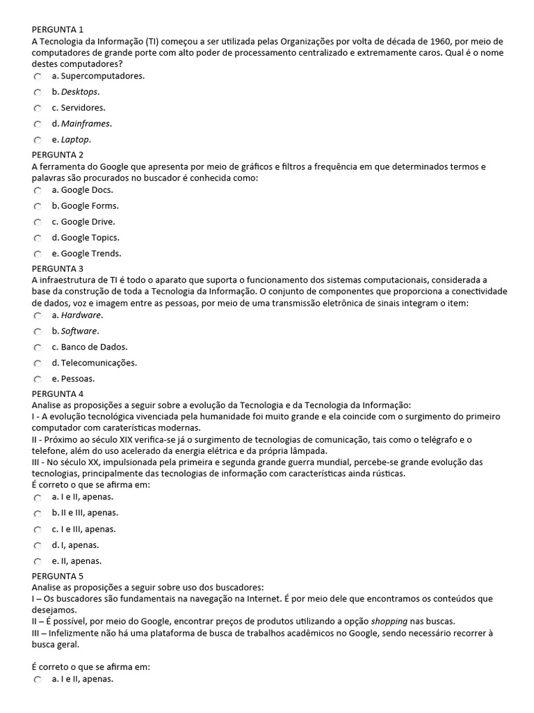 Prova Ti | PDF | Tecnologia da Informação | Computação em nuvem