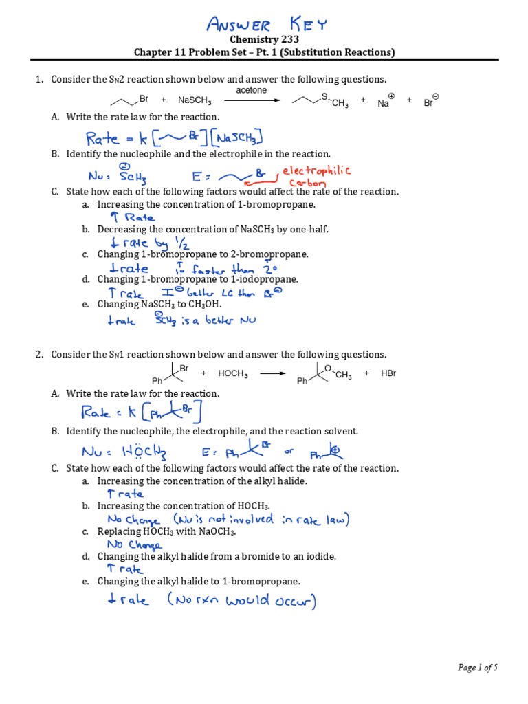 Chemistry 233: Substitution Reactions Set | PDF | Organic Chemistry ...