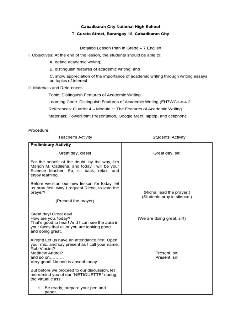 Features of Academic Writing for Grade 7 | PDF | Accuracy And Precision ...