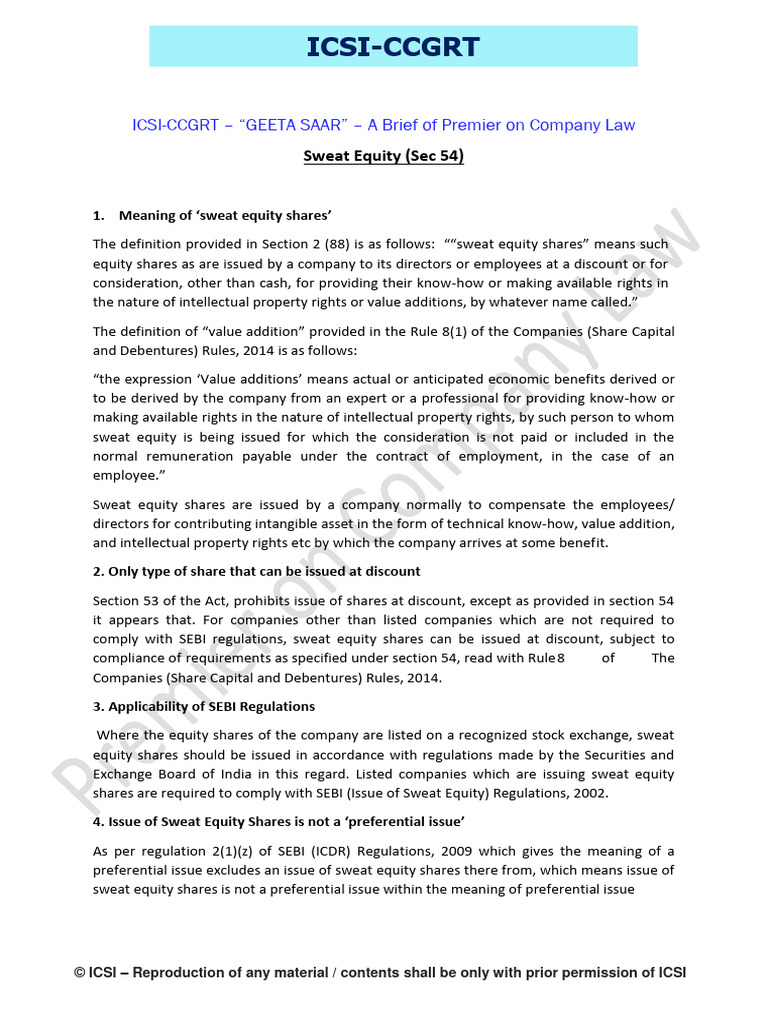 Sweat Equity Shares PDF Valuation (Finance) Equity (Finance)