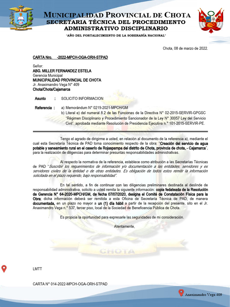 Carta # - Mpch-Stpad-Orh-Solic-Informac-Gerencia Municipal | PDF | Gobierno