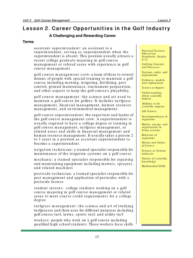 Career Paths in Golf Course Management | PDF | Golf Course | Lawn