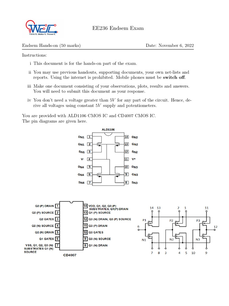 EE236 Endsem ALD1106 | PDF | Cmos | Mosfet