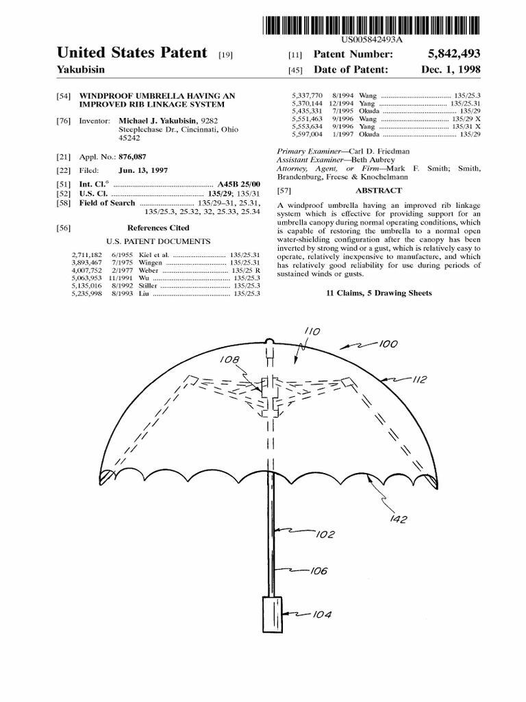 Windproof Umbrella Having An Improved Rib Linkage System PDF Umbrella
