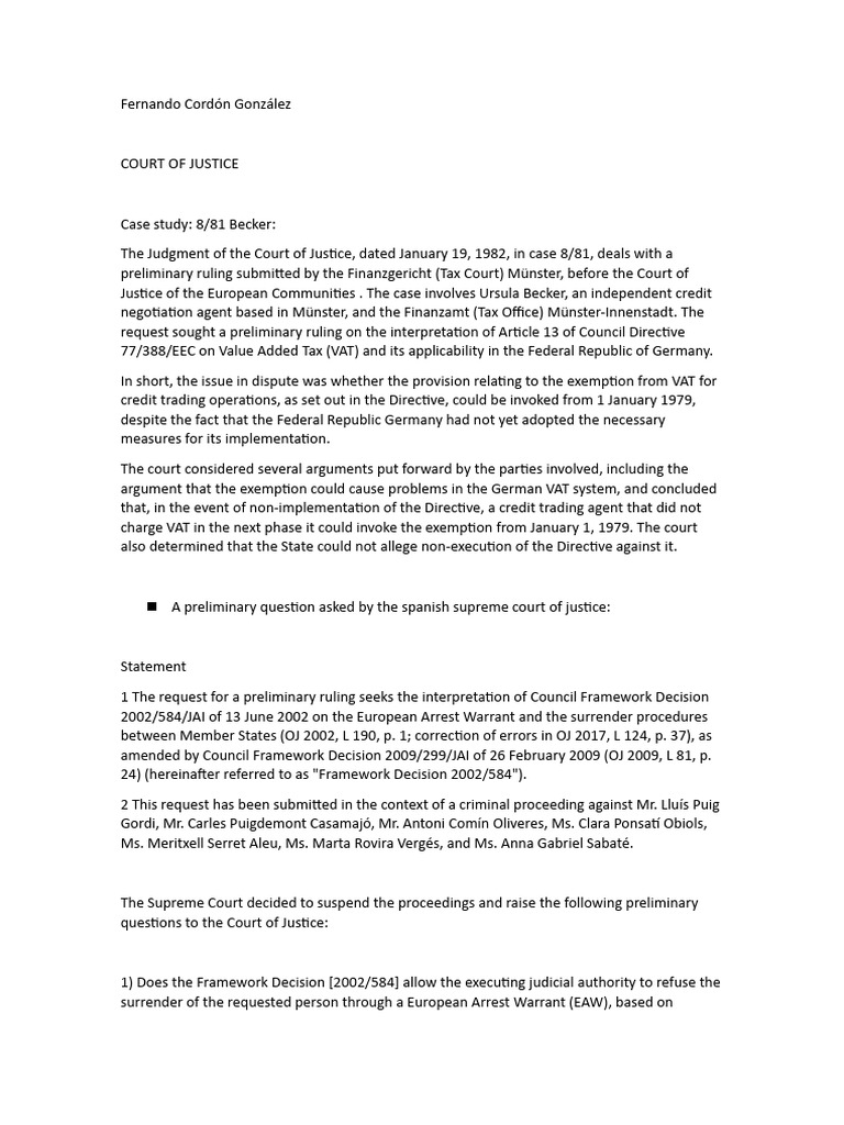 Preliminary Question Court of Justice PDF Government Justice