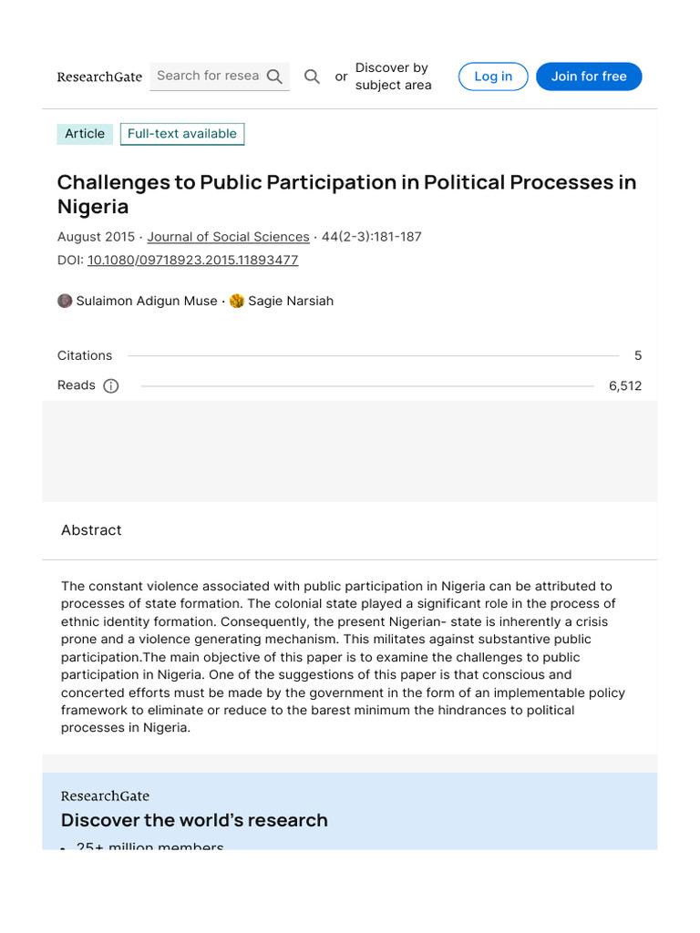 Challenges To Public Participation in Political Processes in Nigeria ...