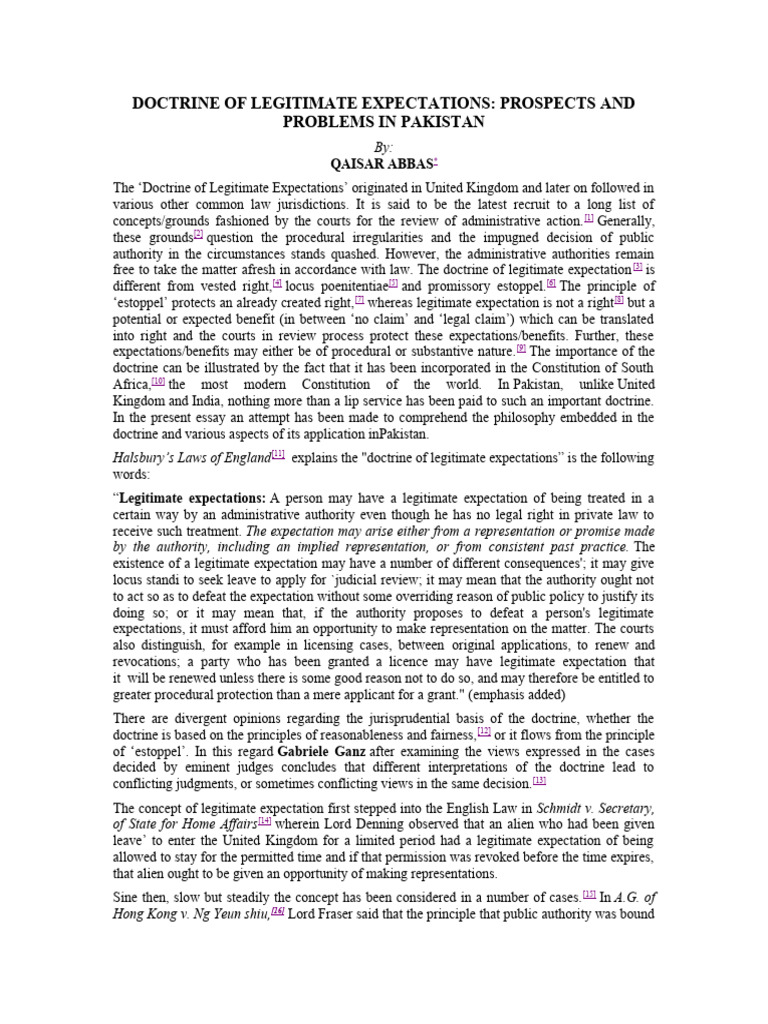 Doctrine of legitimate expectations pdf legal concepts ethical
