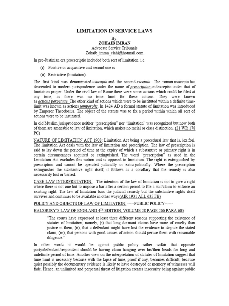 Limitation and Laches in Service Laws PDF Laches (Equity