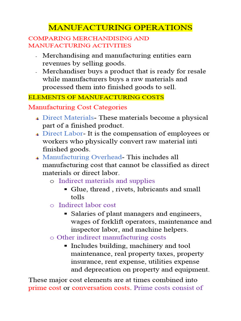 Manufacturing Operations and Costs Explained | PDF | Inventory | Cost