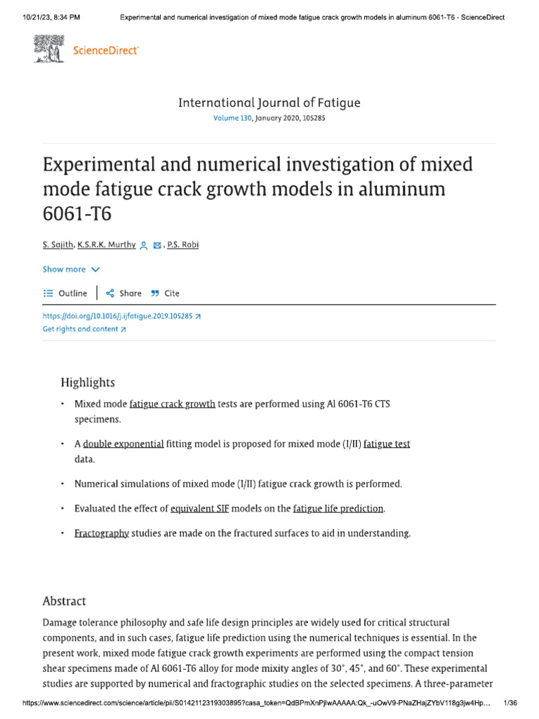 Experimental and Numerical Investigation of Mixed Mode Fatigue Crack ...