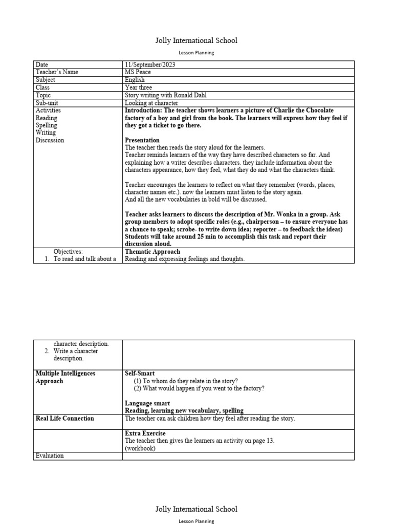 Lesson Planning English Year 3 PDF Learning Vocabulary