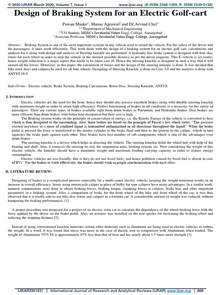 Electric Golf Cart Brake System Design | PDF | Brake | Strength Of ...