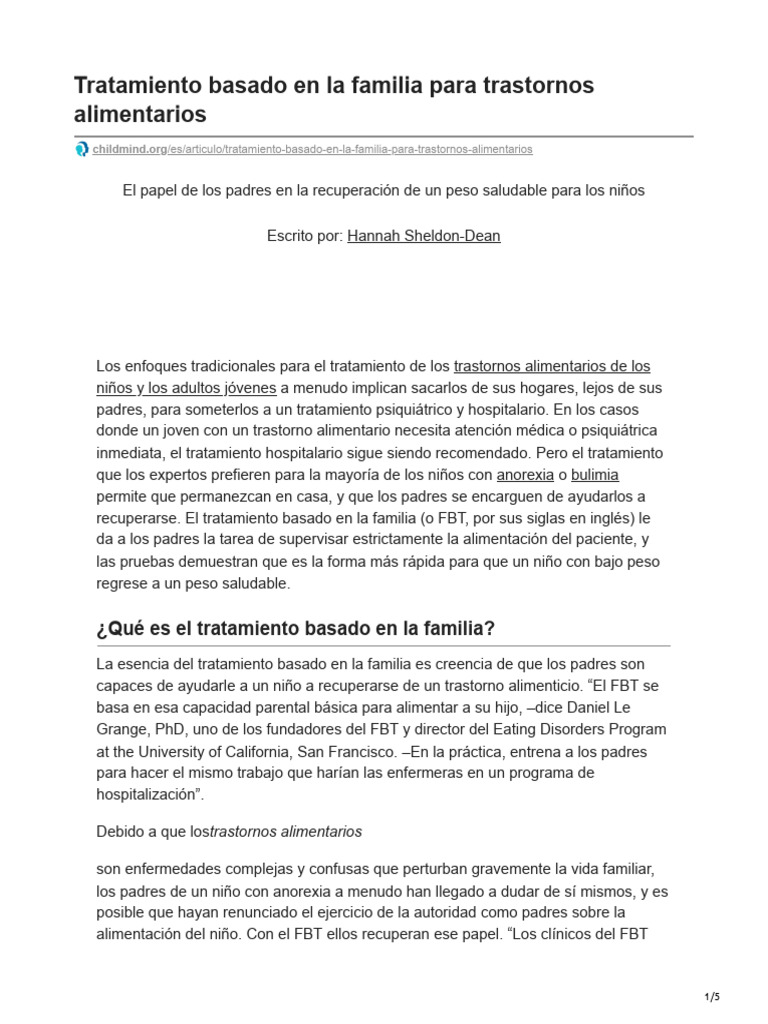 FBT: Tratamiento Familiar para TCA | PDF | Anorexia nerviosa | Desorden ...
