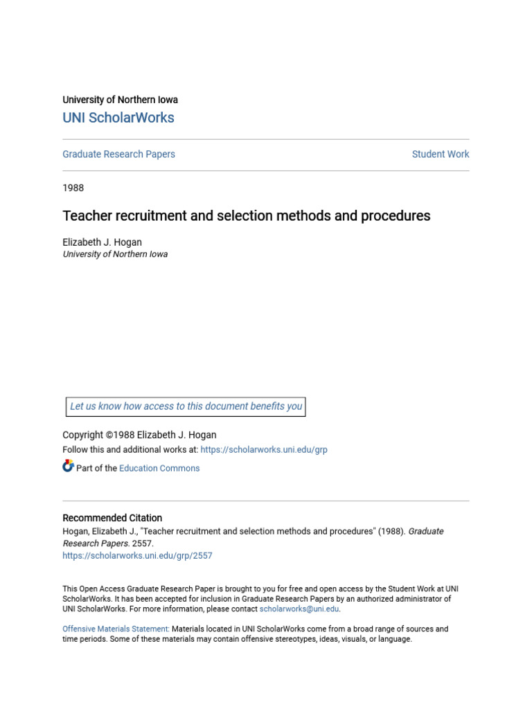 Teacher Recruitment and Selection Methods and Procedures | PDF ...