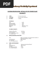 System Specification / Details of SPV Power Plant Kavaratti: Load Location PV Array