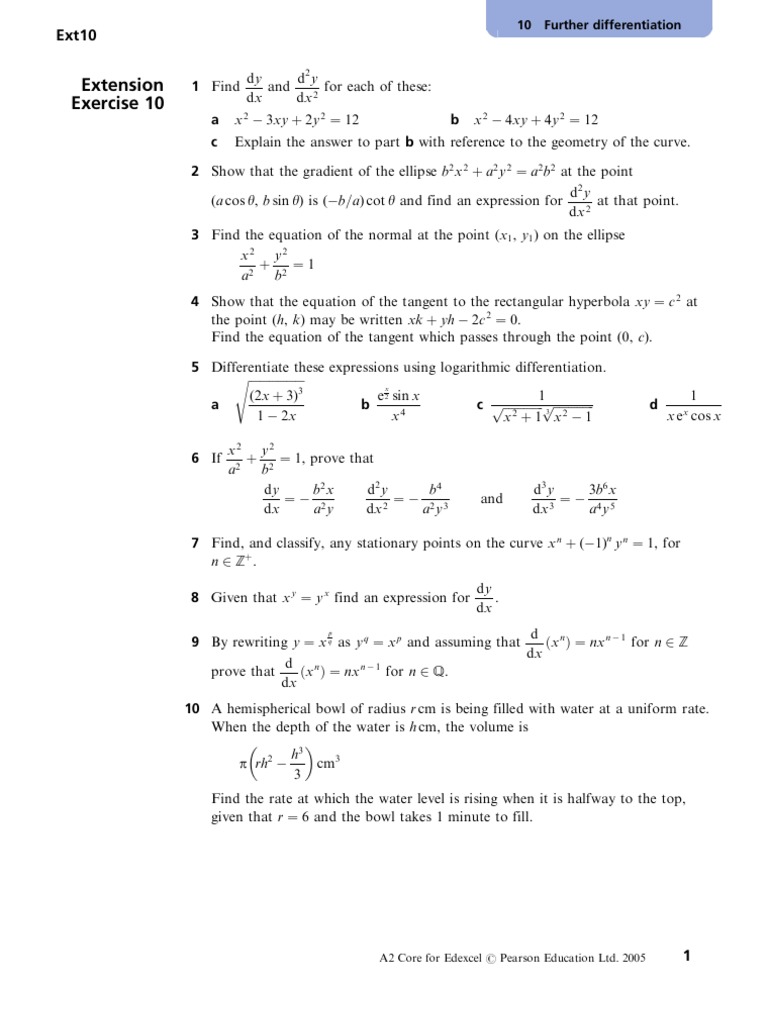 Extension Exercise 10 Core For Edexcel Pearson Education Ltd 05 Volume Tangent