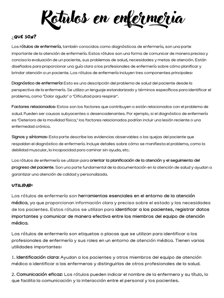 Rótulos en Enfermería: Definición y Uso | PDF | Enfermería ...