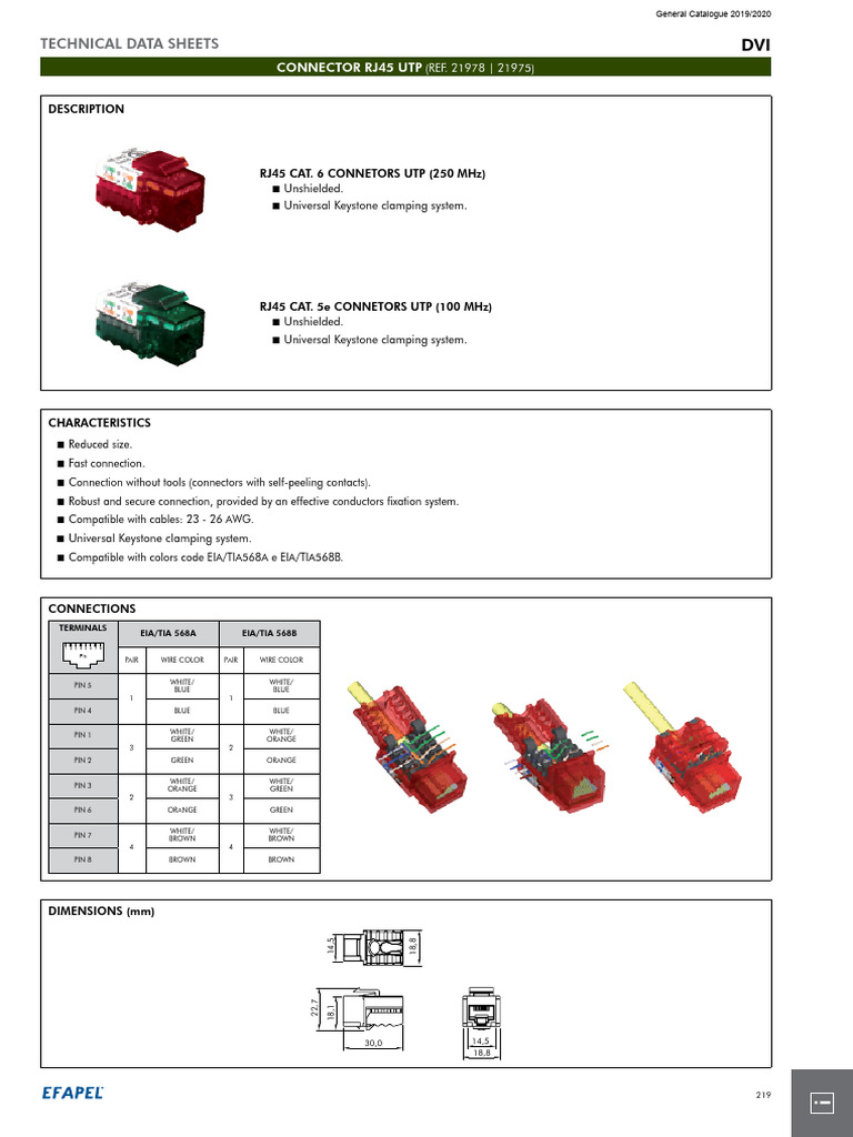 RJ45 UTP Connectors Technical Data | PDF | Electrical Connector | Equipment